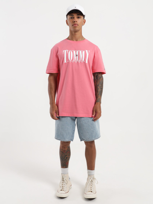 Tommy Jeans pánske ružové tričko - S (TIF)