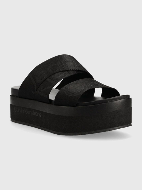 Calvin Klein dámske čierne šľapky FLATFORM SANDAL WEBBING