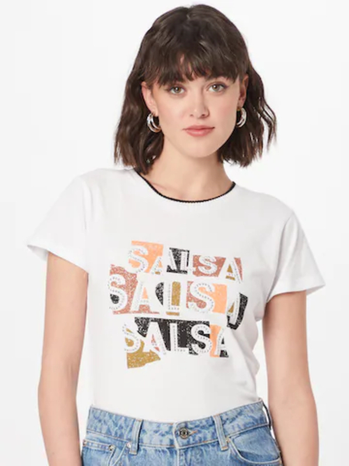Salsa Jeans dámske biele tričko s ozdobnými kamienkami