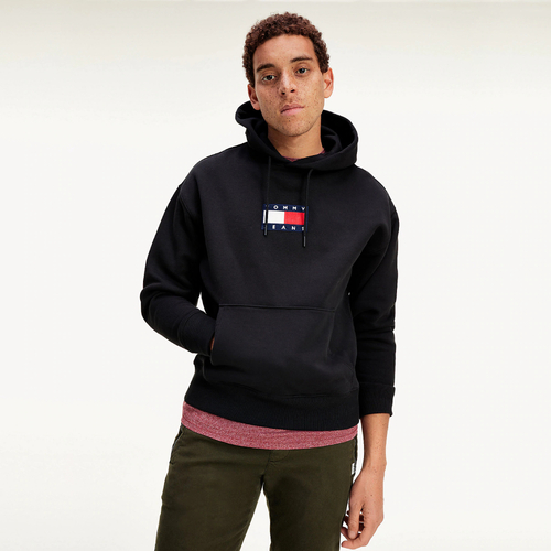 Tommy Jeans pánska čierna mikina s kapucňou Flag