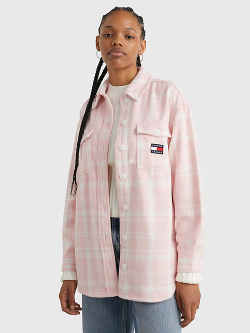 Tommy Jeans dámska ružová košeľa CHECK OVERSHIRT