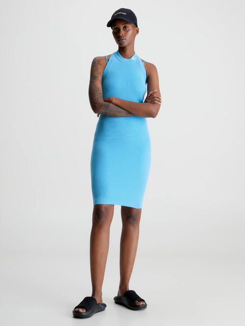 Calvin Klein dámske modré šaty HALTERNECK KNITTED DRESS