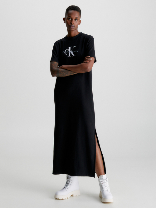 Calvin Klein dámske čierne šaty MONOLOGO RIB LONG T-SHIRT DRESS
