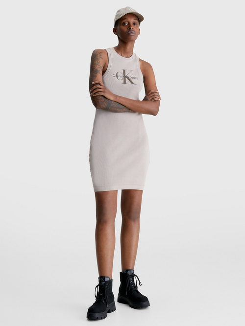 Calvin Klein dámske béžové šaty MINERAL DYE RIB TANK DRESS