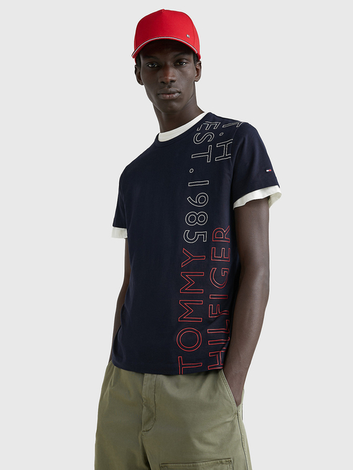 Tommy Hilfiger pánske tmavo modré tričko Placement