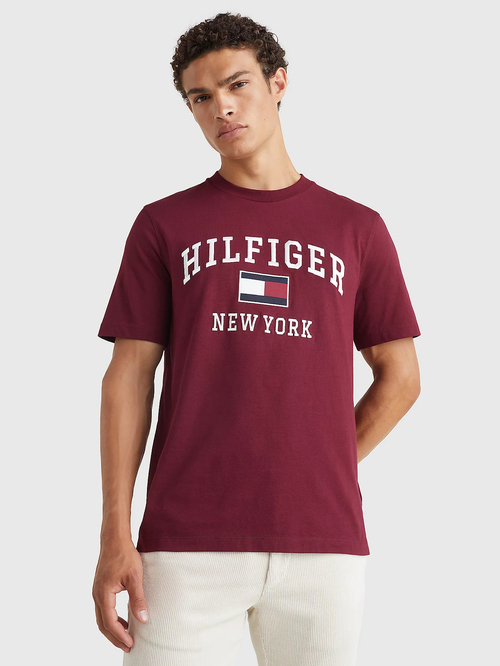 Tommy Hilfiger pánske vínové tričko Modern Varsity