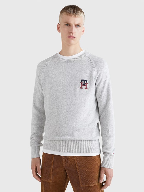 Tommy Hilfiger pánsky svetlošedý sveter TH Monogram