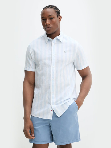 Tommy Jeans pánska modro-biela pruhovaná košeľa
