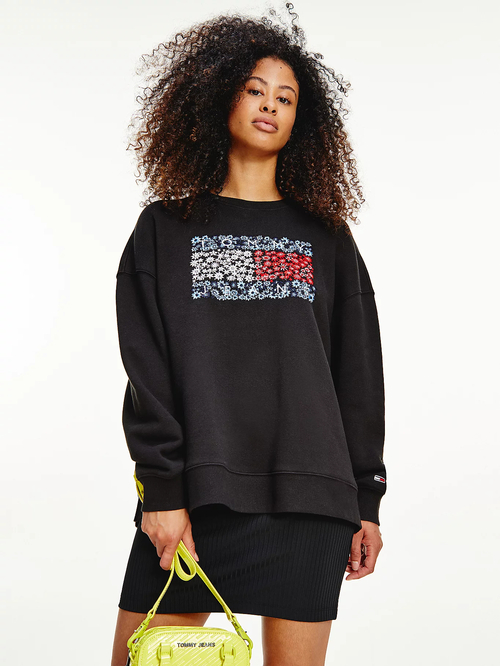 Tommy Jeans dámska čierna mikina FLORAL FLAG 