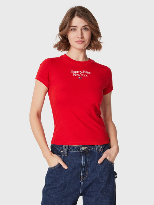 Tommy Jeans dámske červené tričko ESSENTIAL LOGO