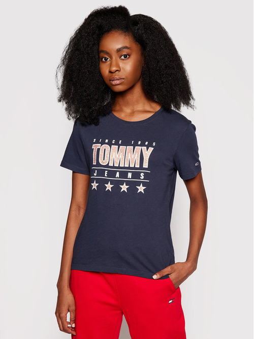 Tommy Jeans dámske tmavomodré tričko METALLIC