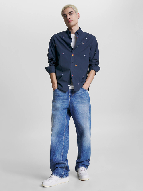 Tommy Jeans pánska tmavo modrá košeľa FLAG CRITTER