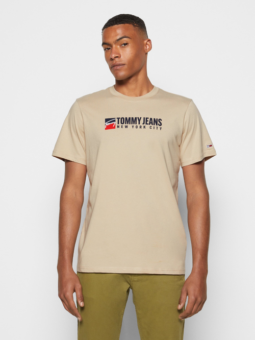 Tommy Jeans pánske béžové tričko ENTRY ATHLETICS