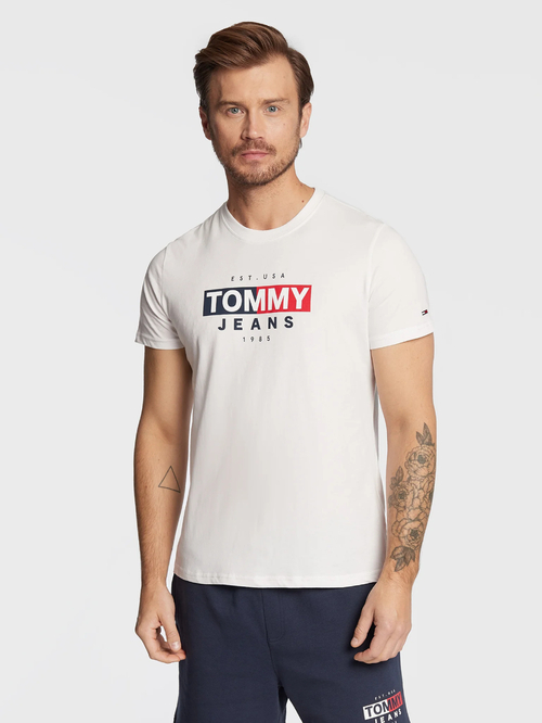 Tommy Jeans pánske biele tričko ENTRY FLAG