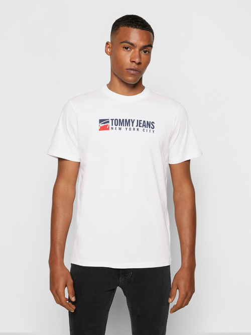 Tommy Jeans pánske biele tričko ENTRY ATHLETICS