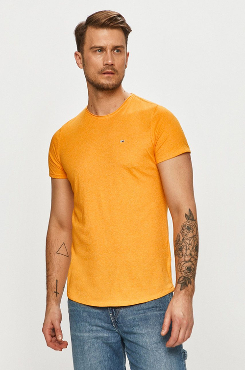 Tommy Jeans pánske oranžové tričko SLIM JASPO