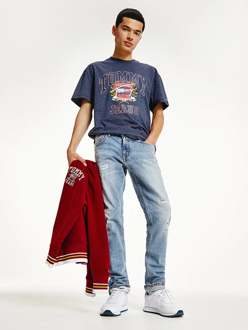Tommy Jeans pánske tmavomodré tričko VINTAGE WASHED COLLEGE