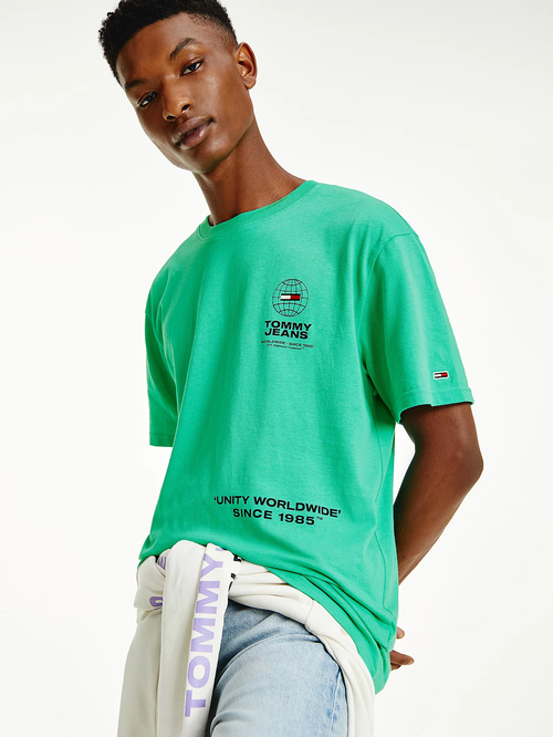 Tommy Jeans pánske zelené tričko LABEL MIX