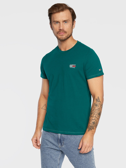 Tommy Jeans pánske zelené tričko CHEST LOGO