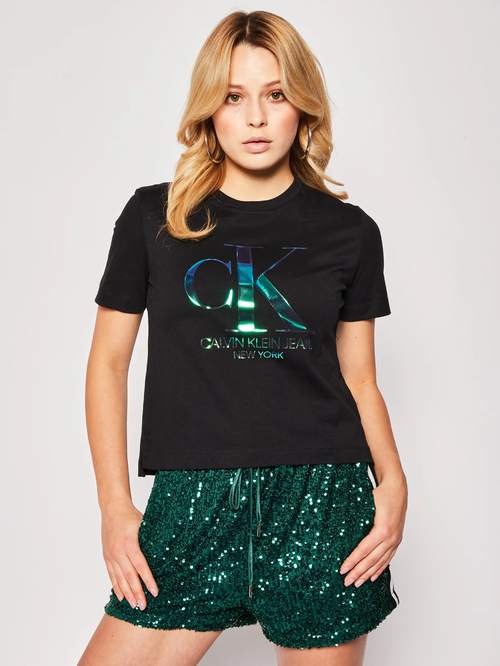 Calvin Klein dámske čierne tričko s holografickým logom