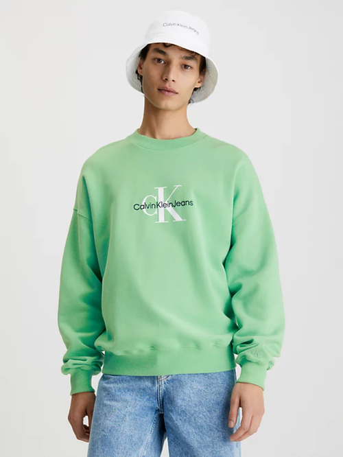 Calvin Klein pánska zelená mikina MONOLOGO OVERSIZED