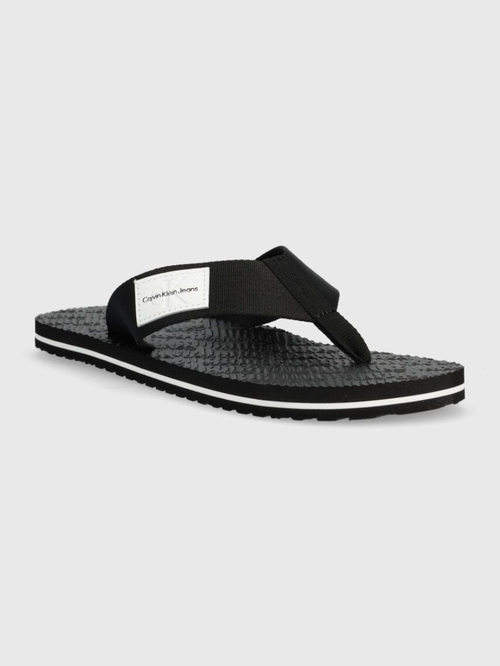 Calvin Klein pánske čierne žabky BEACH SANDAL WOVEN PATCH