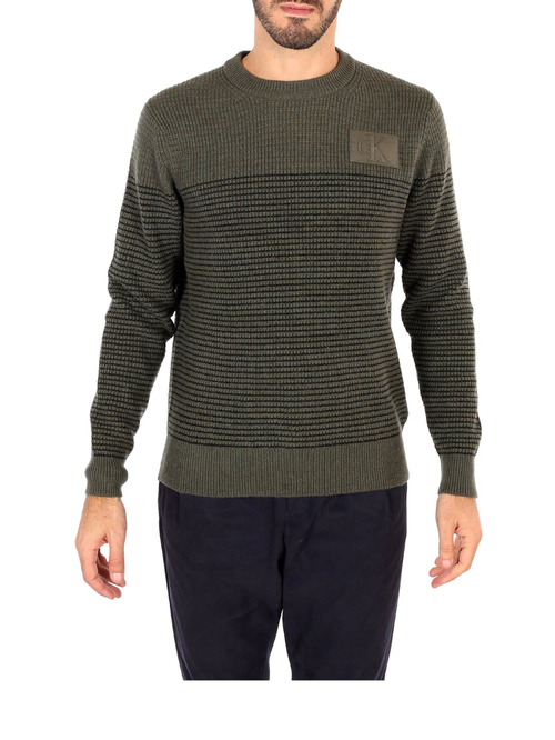Calvin Klein pánsky khaki zelený pruhovaný sveter