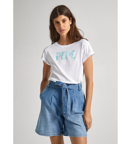 Pepe Jeans dámske biele tričko JANET s potlačou