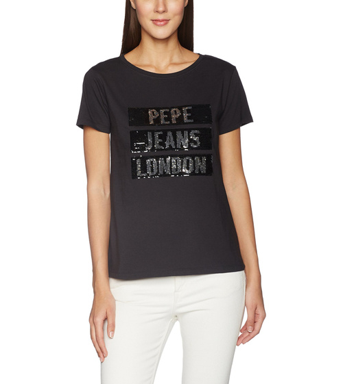 Pepe Jeans dámske čierne tričko Moma s meniacimi sa flitrami