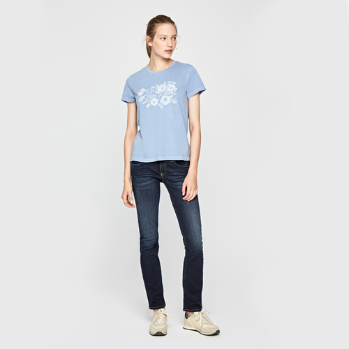 Pepe Jeans dámske modré vyšívané tričko