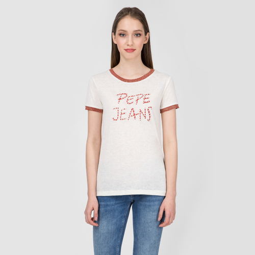 Pepe Jeans dámsky béžový svetrík s krátkym rukávom Caitlin