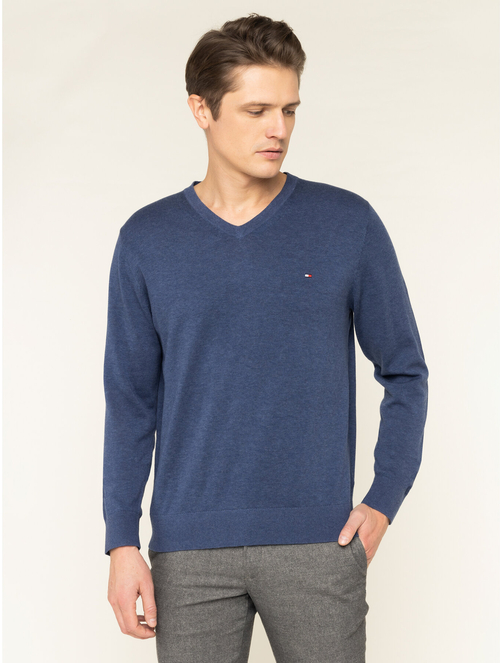 Tommy Hilfiger pánsky modrý sveter s výstrihom do V