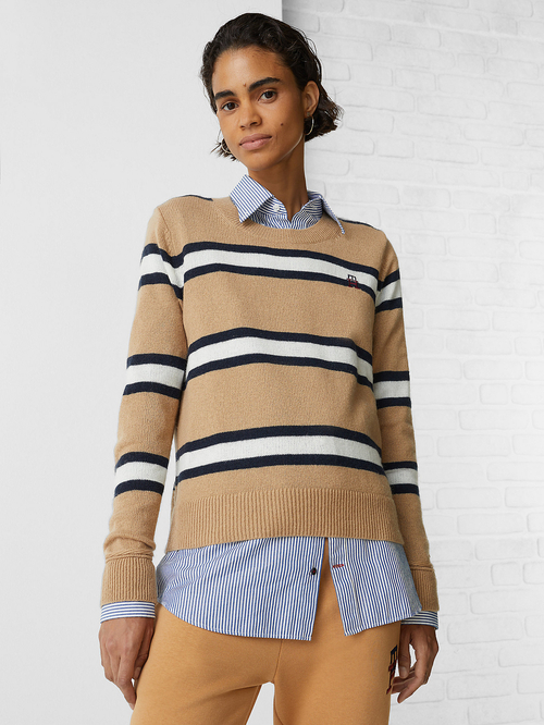 Tommy Hilfiger dámsky béžový pruhovaný sveter