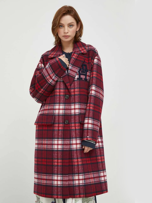 Tommy Hilfiger dámsky vlnený kabát so vzorom tartan