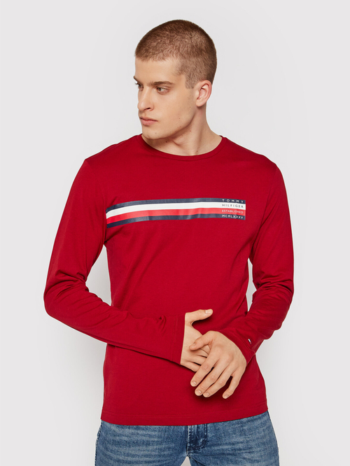 Tommy Hilfiger pánske červené tričko s dlhým rukávom