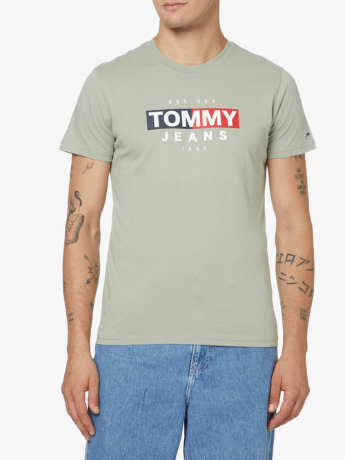 Tommy Jeans pánske zelené tričko ENTRY FLAG