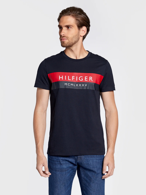 Tommy Hilfiger pánske tmavo modré tričko Two Tone