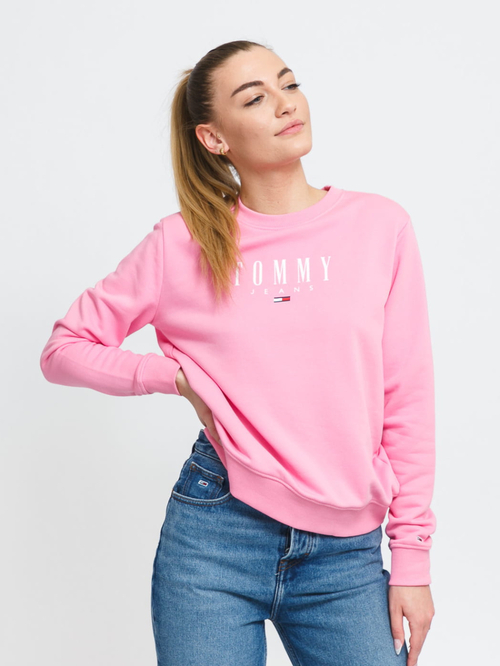 Tommy Jeans dámska ružová mikina REGULAR ESSENTIAL LOGO