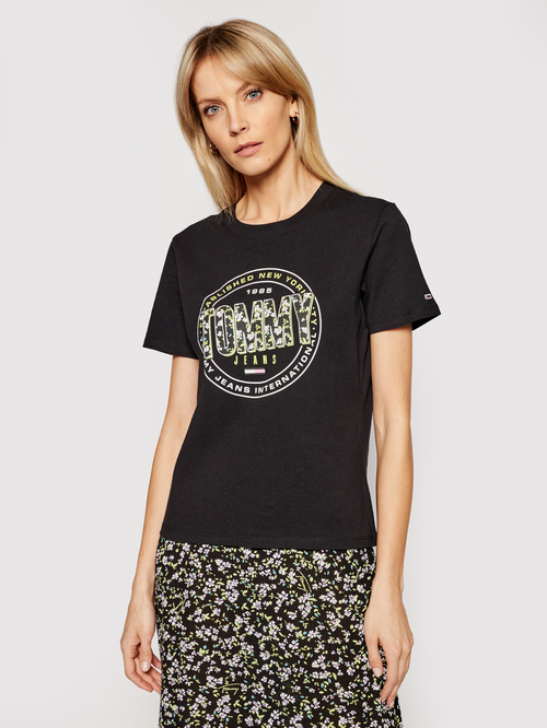 Tommy Jeans dámske čierne tričko Floral
