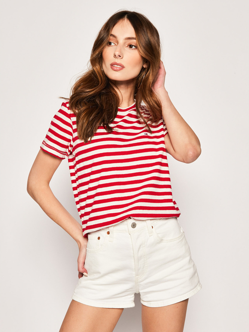 Tommy Jeans dámske červené pruhované tričko