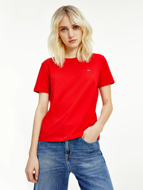 Tommy Jeans dámske červené tričko Jersey