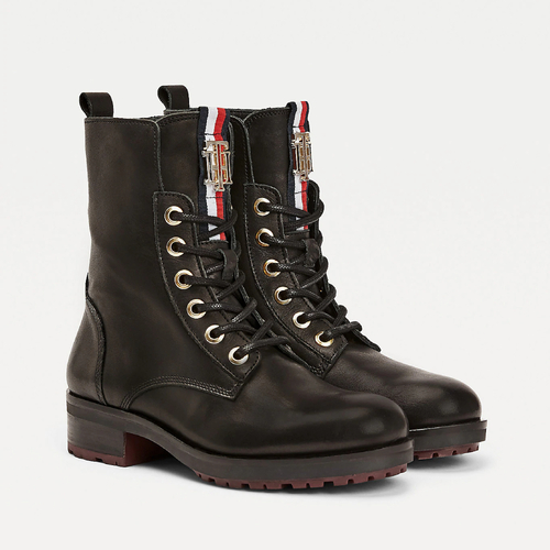 Tommy Hilfiger dámske čierne členkové topánky Biker boot