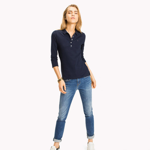 Tommy Hilfiger dámske tmavomodré polo s 3/4 rukávom