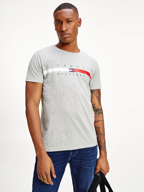 Tommy Hilfiger pánske šedé tričko Global Stripe Chest