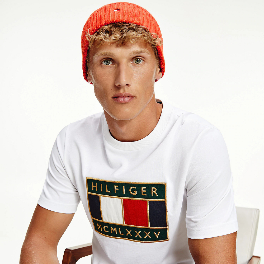 detail Tommy Hilfiger pánska oranžová zimná čiapka Pima
