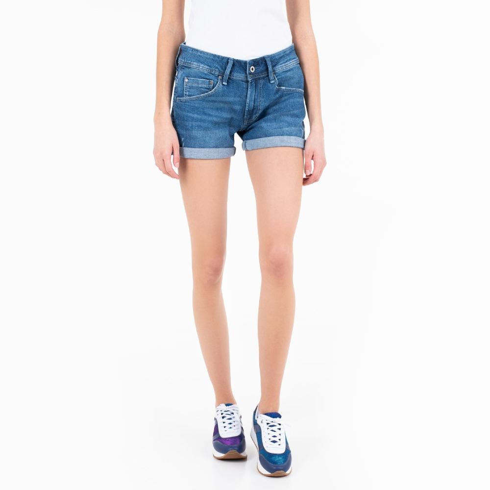 detail Pepe Jeans dámske modré džínsové šortky Siouxie