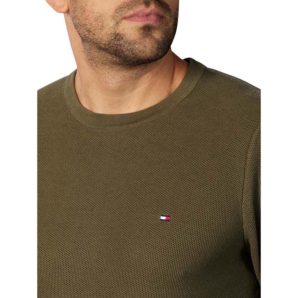 detail Tommy Hilfiger pánsky khaki sveter Honeycomb