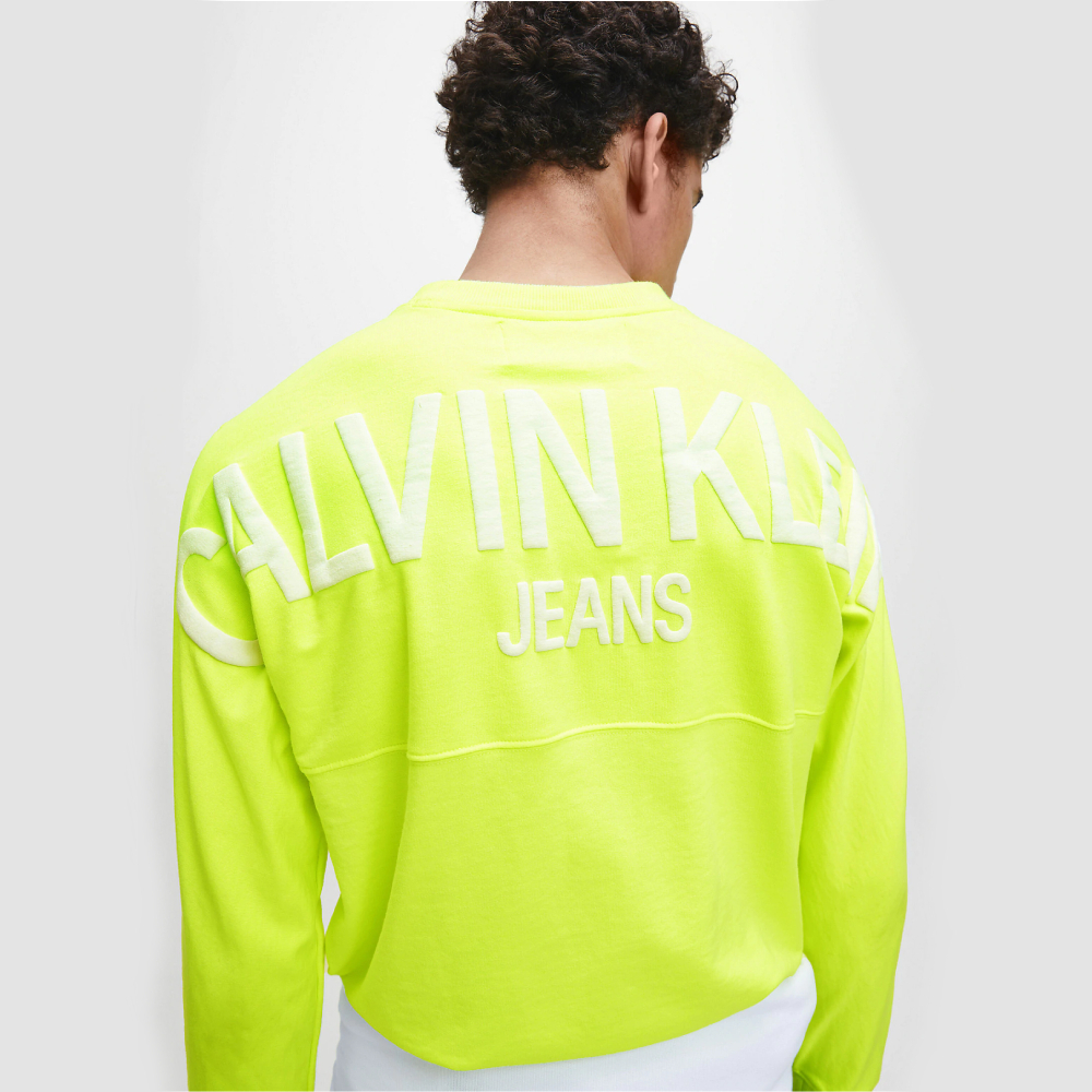 detail Calvin Klein pánska neónovo žltá mikina