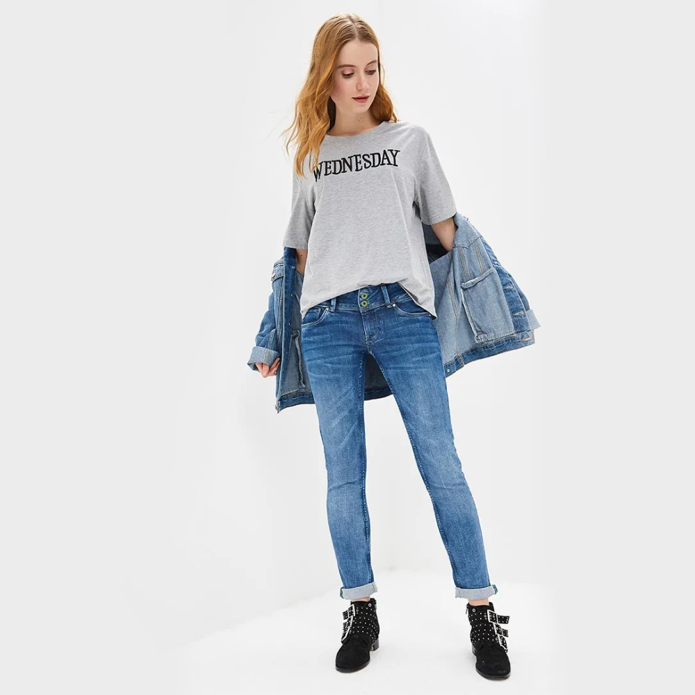 detail Pepe Jeans dámske modré džínsy Vera