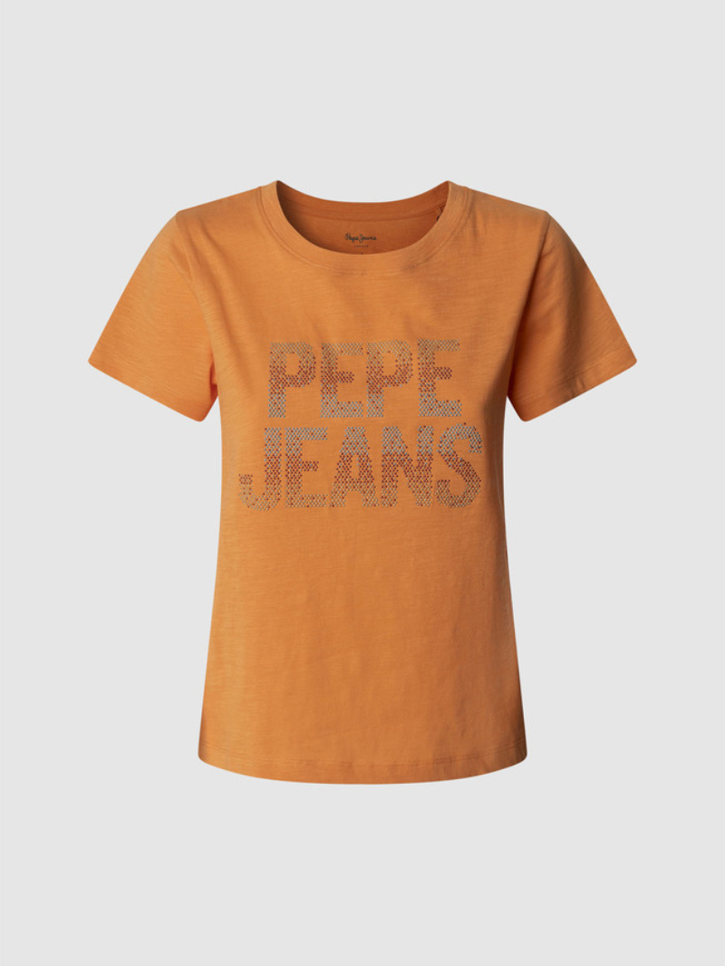 detail Pepe Jeans dámske oranžové tričko